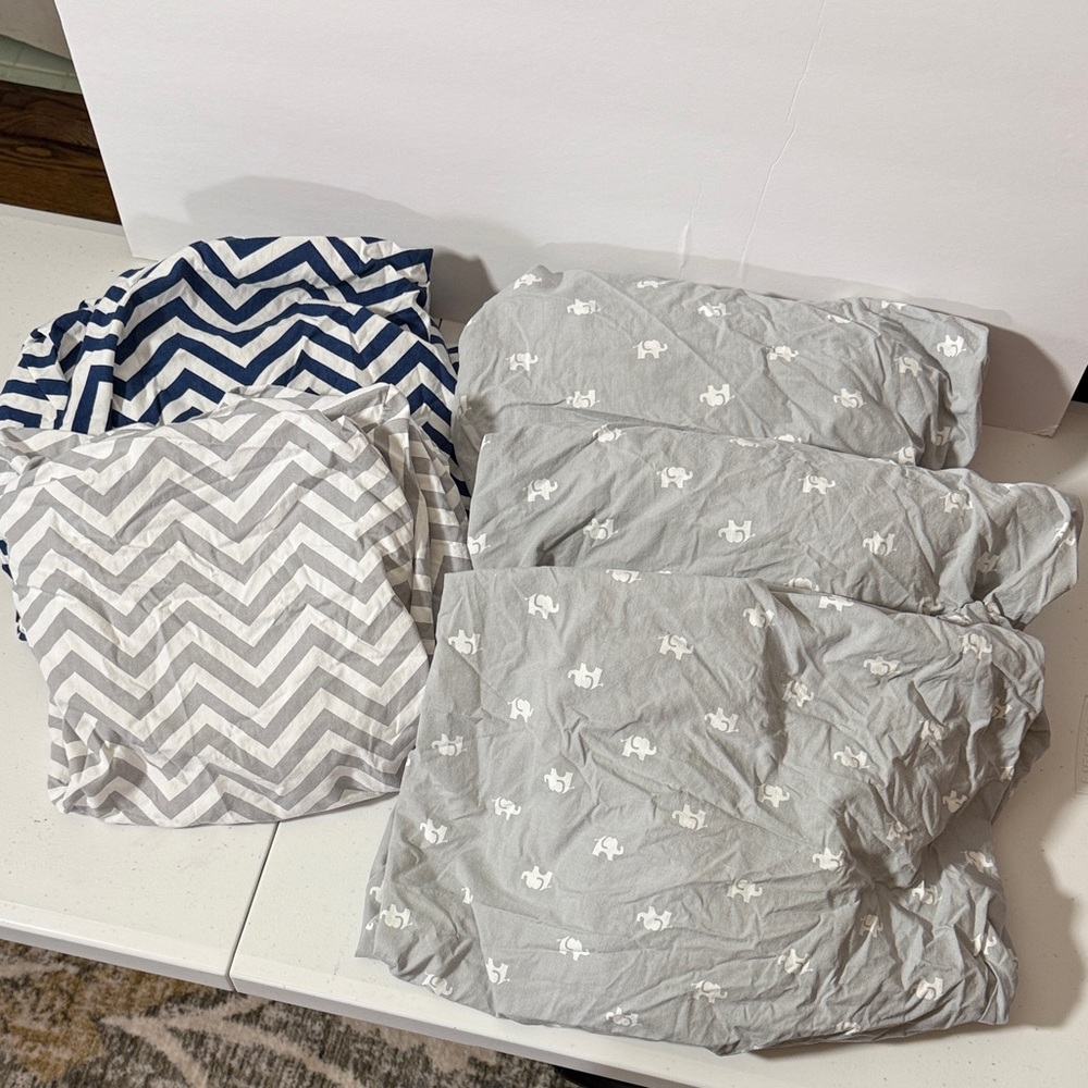 Circo Navy and Gray Chevron, Elephant Print Fitted Crib Sheets Set of 5